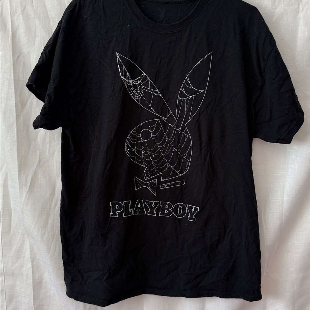 PLAYBOY Black Tee with Spiderweb Design